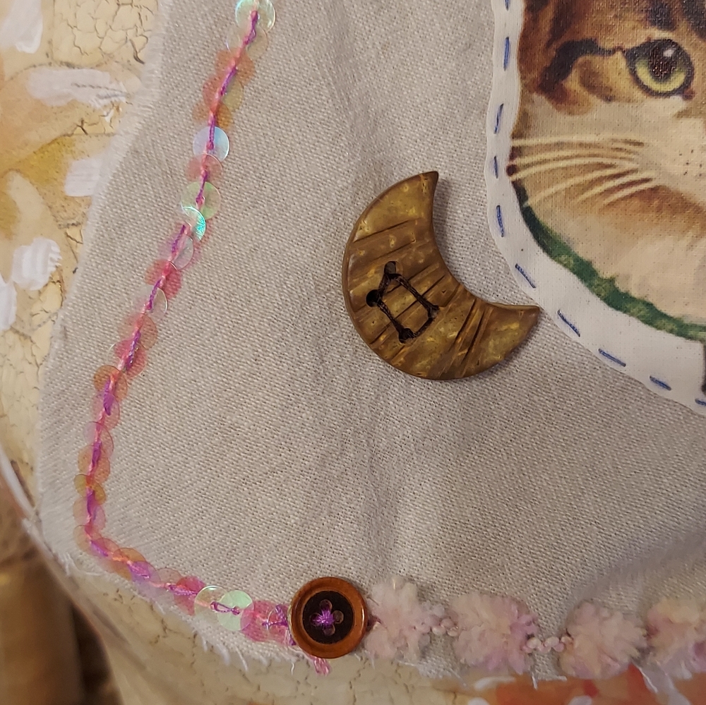JABOT Handmade NECK ADORNMENT Kitten Patch Crushed velvet ONE OF A KIND - Picture 10 of 10